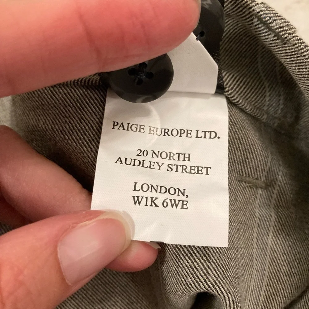 PAIGE Stafford Tapered Pinstripe Trousers Oyster Shell Size 31